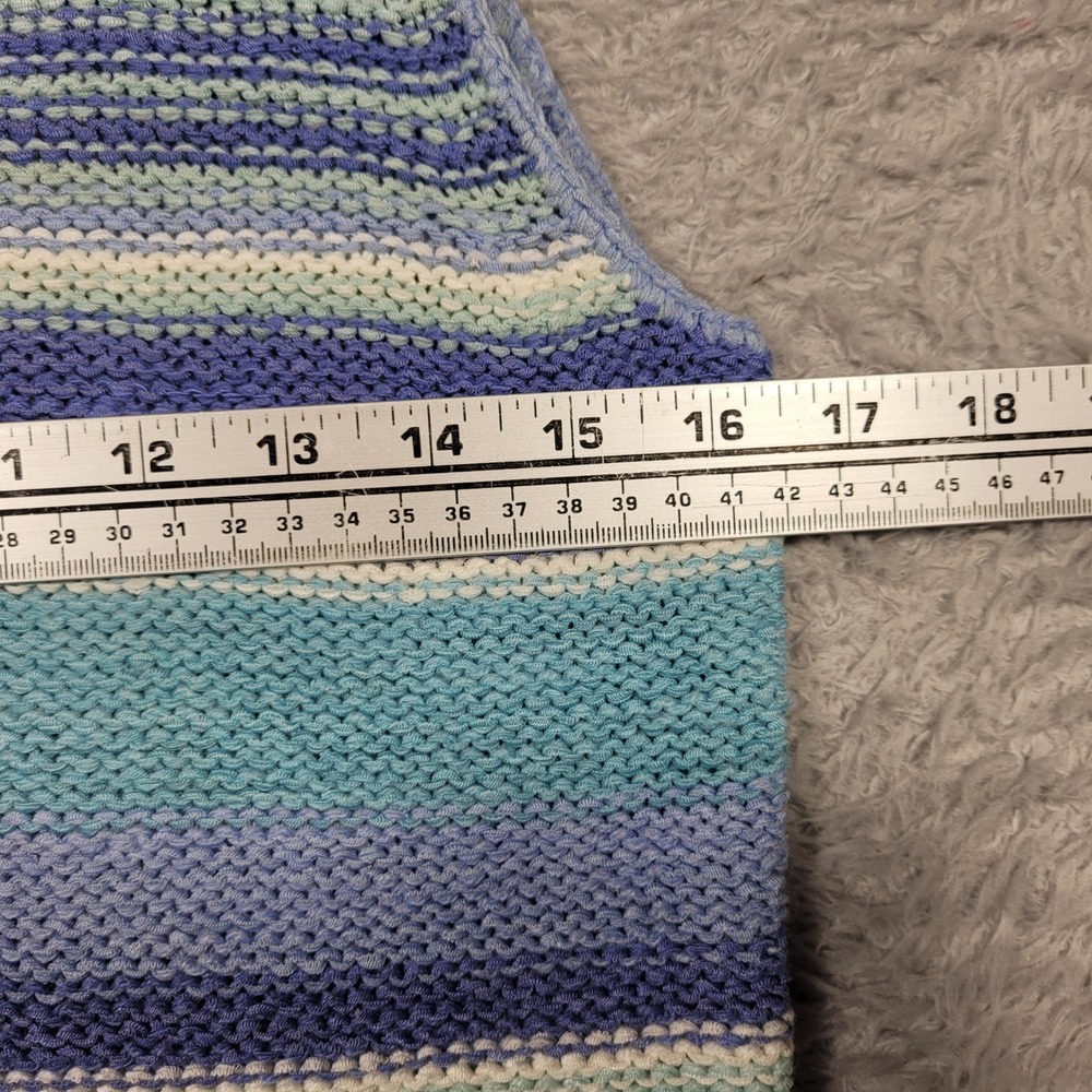 Carolyn Taylor Striped Crochet Tank Top‎ Womens Medium Blue Sleeveless Beaded - Picture 2 of 8